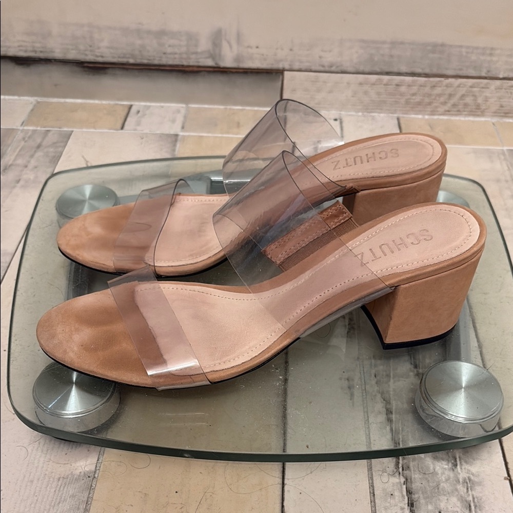 Schutz Women's Tan Slide Sandals
